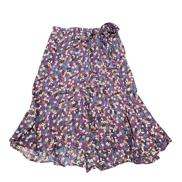 Band of the Free People Linaelle‎ Purple Floral Faux Wrap Skirt Midi NWT $89 MED - Picture 5 of 16